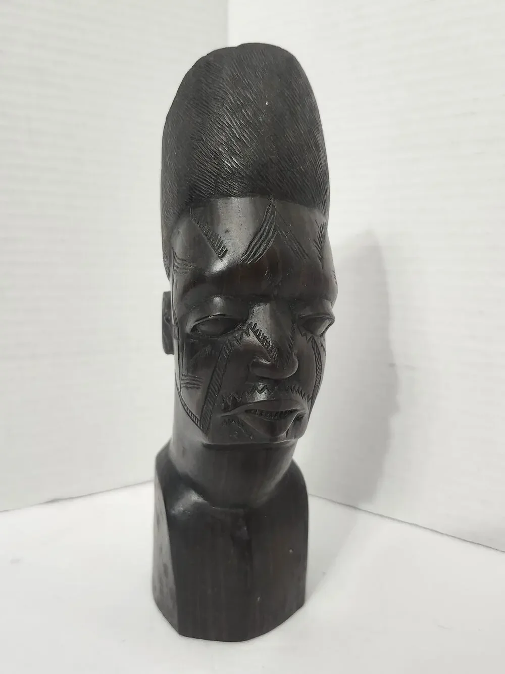 African Makonde Hand Carved Ebony Wood Head Bust Sculpture